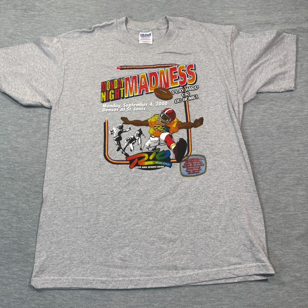 Gildan T-Shirts Men Large Gray NFL Monday Night Madness Denver St Louis 2000 Tee